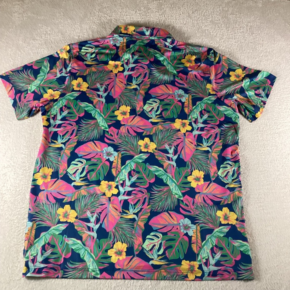 Chubbies Mens XXL Tropical Floral Palm Leaf Performance Polo Shirt Blue Pink - Picture 3 of 7